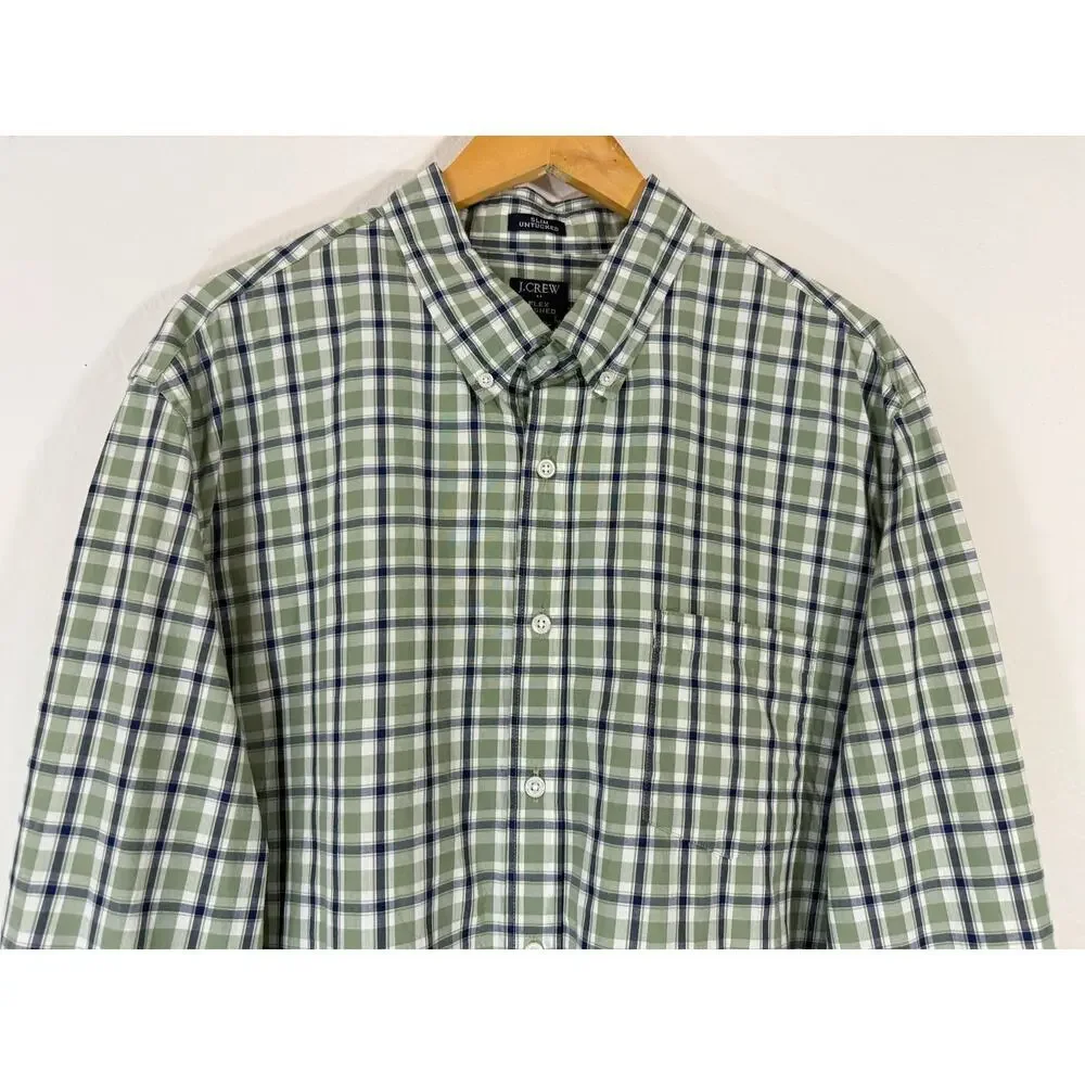 J.Crew Men’s XXL Slim Untucked Flex Washed Green Plaid Long Sleeve Shirt NWT